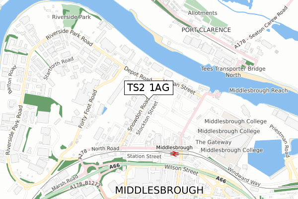 TS2 1AG map - small scale - OS Open Zoomstack (Ordnance Survey)