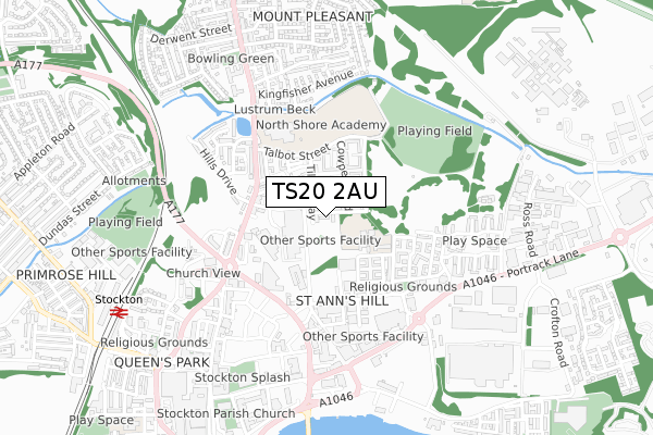 TS20 2AU map - small scale - OS Open Zoomstack (Ordnance Survey)