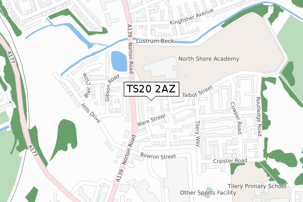 TS20 2AZ map - large scale - OS Open Zoomstack (Ordnance Survey)