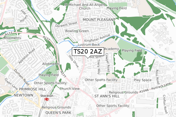 TS20 2AZ map - small scale - OS Open Zoomstack (Ordnance Survey)