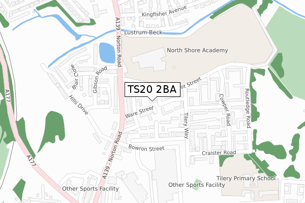 TS20 2BA map - large scale - OS Open Zoomstack (Ordnance Survey)