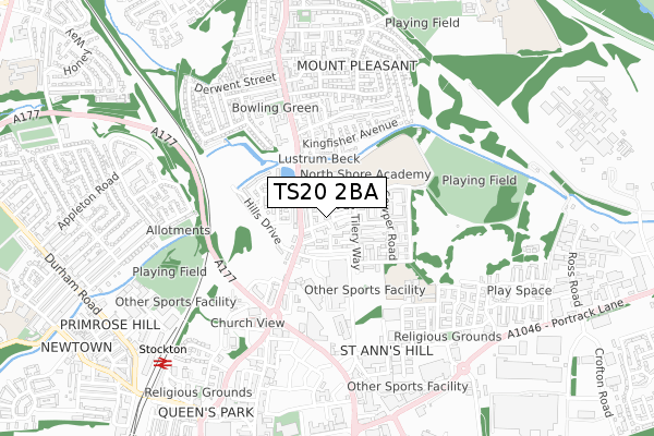 TS20 2BA map - small scale - OS Open Zoomstack (Ordnance Survey)