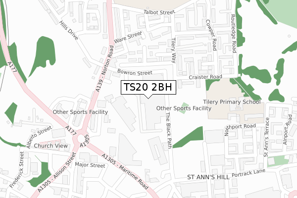 TS20 2BH map - large scale - OS Open Zoomstack (Ordnance Survey)