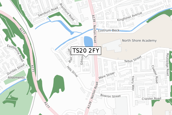 TS20 2FY map - large scale - OS Open Zoomstack (Ordnance Survey)