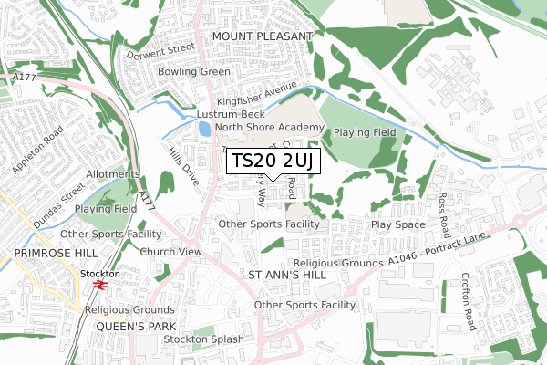 TS20 2UJ map - small scale - OS Open Zoomstack (Ordnance Survey)