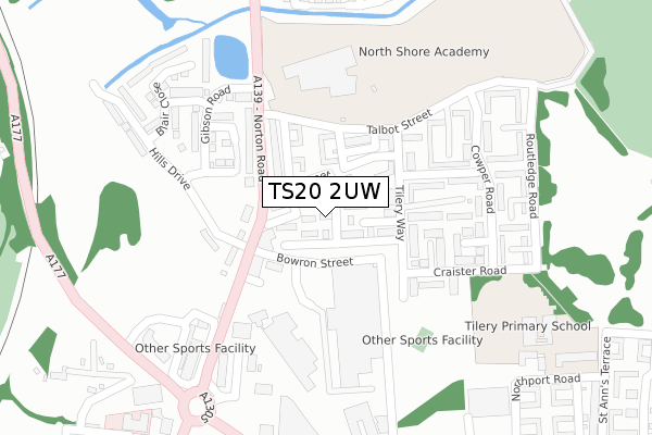 TS20 2UW map - large scale - OS Open Zoomstack (Ordnance Survey)