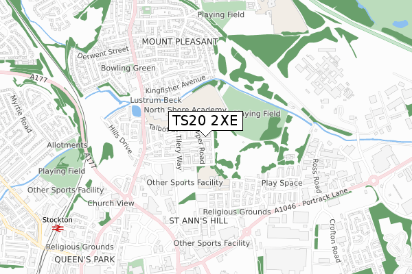 TS20 2XE map - small scale - OS Open Zoomstack (Ordnance Survey)