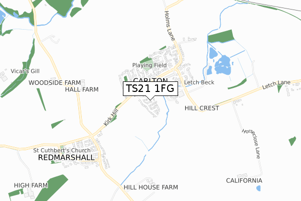 TS21 1FG map - small scale - OS Open Zoomstack (Ordnance Survey)