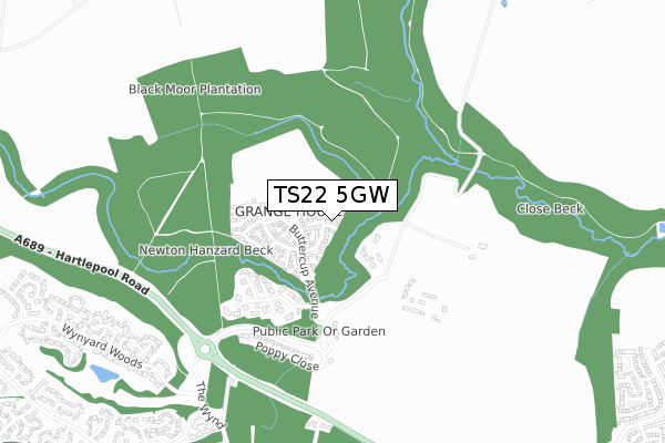 TS22 5GW map - small scale - OS Open Zoomstack (Ordnance Survey)