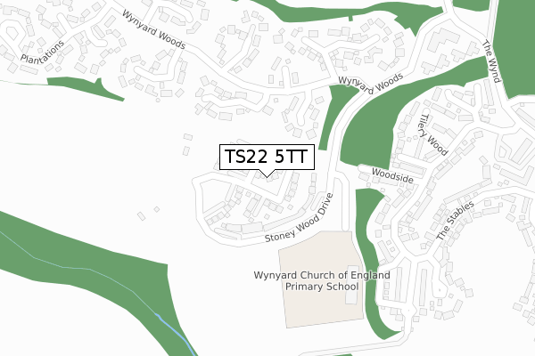 TS22 5TT map - large scale - OS Open Zoomstack (Ordnance Survey)