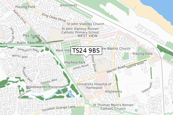 TS24 9BS map - small scale - OS Open Zoomstack (Ordnance Survey)