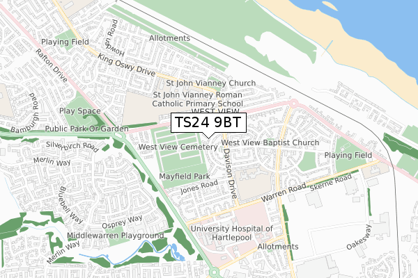 TS24 9BT map - small scale - OS Open Zoomstack (Ordnance Survey)