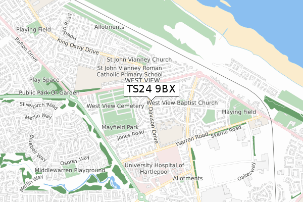 TS24 9BX map - small scale - OS Open Zoomstack (Ordnance Survey)