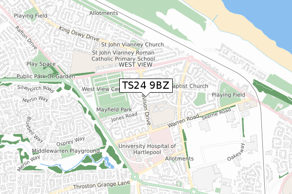 TS24 9BZ map - small scale - OS Open Zoomstack (Ordnance Survey)