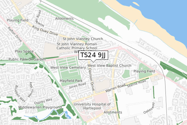 TS24 9JJ map - small scale - OS Open Zoomstack (Ordnance Survey)