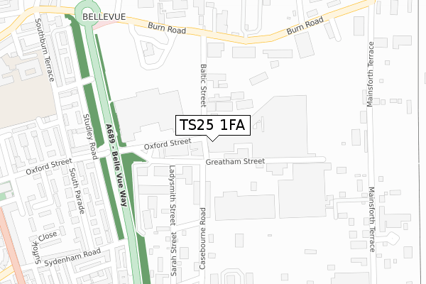 TS25 1FA map - large scale - OS Open Zoomstack (Ordnance Survey)