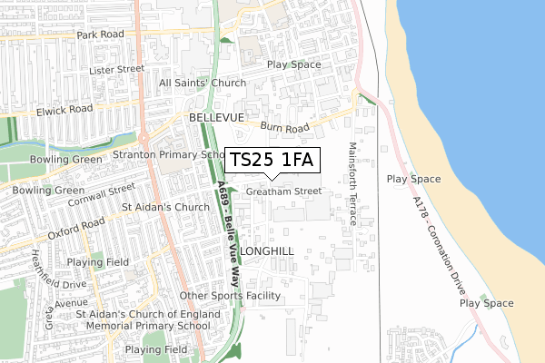 TS25 1FA map - small scale - OS Open Zoomstack (Ordnance Survey)