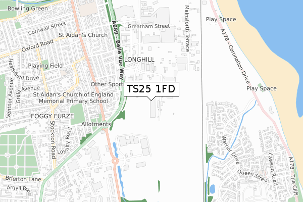 TS25 1FD map - small scale - OS Open Zoomstack (Ordnance Survey)