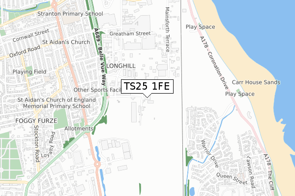 TS25 1FE map - small scale - OS Open Zoomstack (Ordnance Survey)