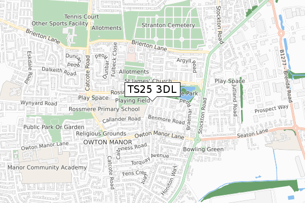 TS25 3DL map - small scale - OS Open Zoomstack (Ordnance Survey)