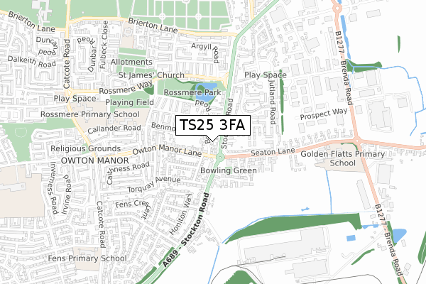 TS25 3FA map - small scale - OS Open Zoomstack (Ordnance Survey)