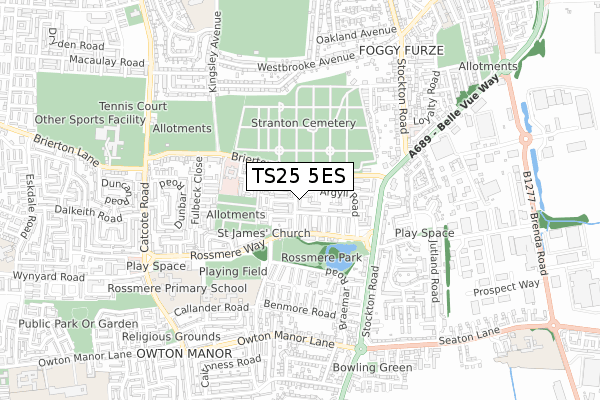 TS25 5ES map - small scale - OS Open Zoomstack (Ordnance Survey)