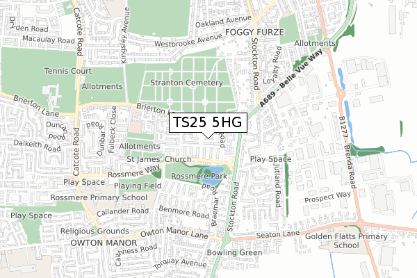 TS25 5HG map - small scale - OS Open Zoomstack (Ordnance Survey)