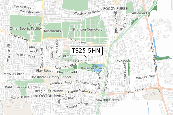 TS25 5HN map - small scale - OS Open Zoomstack (Ordnance Survey)