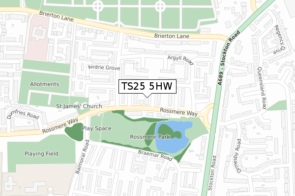 TS25 5HW map - large scale - OS Open Zoomstack (Ordnance Survey)