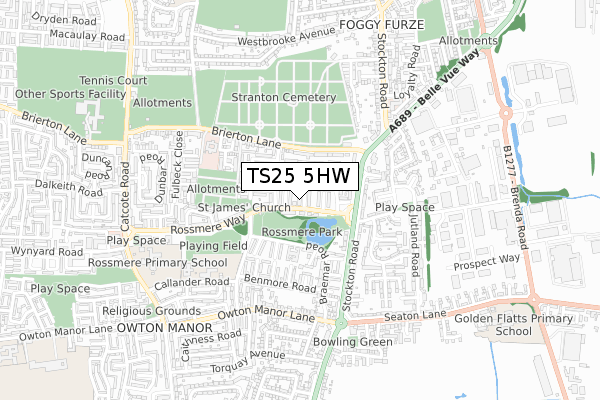 TS25 5HW map - small scale - OS Open Zoomstack (Ordnance Survey)