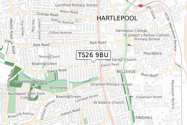 TS26 9BU map - small scale - OS Open Zoomstack (Ordnance Survey)