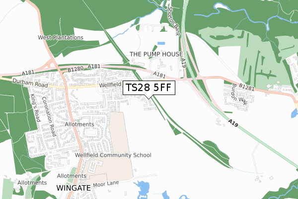 TS28 5FF map - small scale - OS Open Zoomstack (Ordnance Survey)