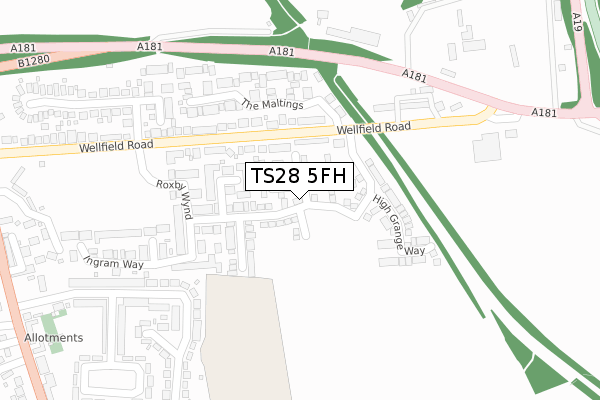 TS28 5FH map - large scale - OS Open Zoomstack (Ordnance Survey)