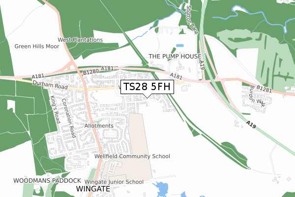 TS28 5FH map - small scale - OS Open Zoomstack (Ordnance Survey)