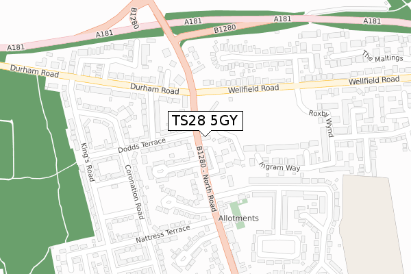 TS28 5GY map - large scale - OS Open Zoomstack (Ordnance Survey)