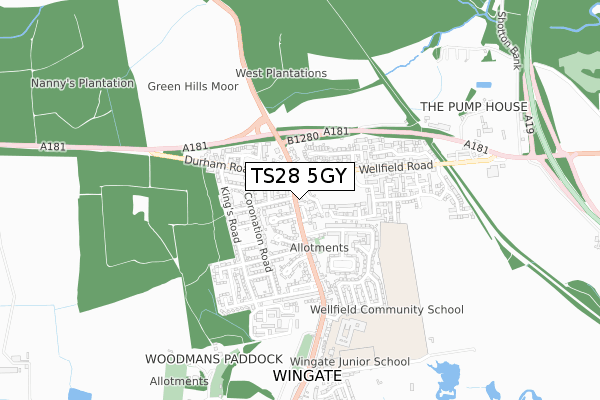 TS28 5GY map - small scale - OS Open Zoomstack (Ordnance Survey)