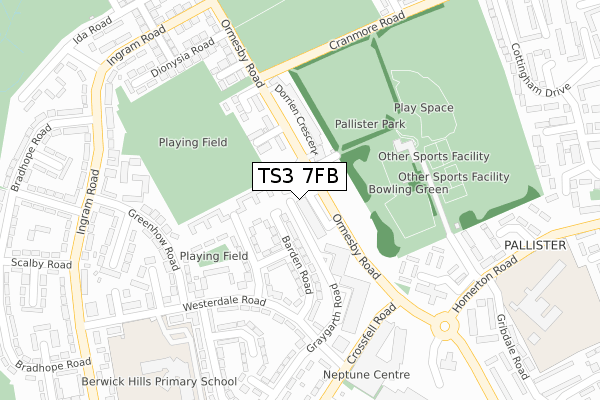 TS3 7FB map - large scale - OS Open Zoomstack (Ordnance Survey)