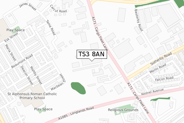 TS3 8AN map - large scale - OS Open Zoomstack (Ordnance Survey)