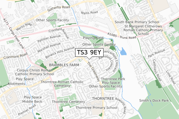 TS3 9EY map - small scale - OS Open Zoomstack (Ordnance Survey)