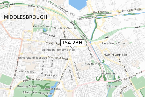 TS4 2BH map - small scale - OS Open Zoomstack (Ordnance Survey)