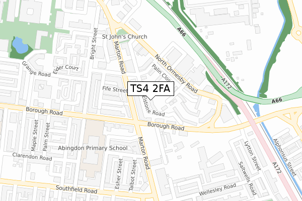 TS4 2FA map - large scale - OS Open Zoomstack (Ordnance Survey)