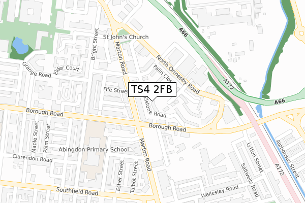 TS4 2FB map - large scale - OS Open Zoomstack (Ordnance Survey)