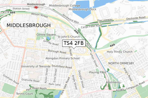 TS4 2FB map - small scale - OS Open Zoomstack (Ordnance Survey)