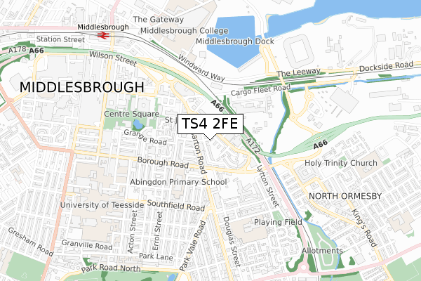 TS4 2FE map - small scale - OS Open Zoomstack (Ordnance Survey)