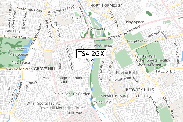 TS4 2GX map - small scale - OS Open Zoomstack (Ordnance Survey)