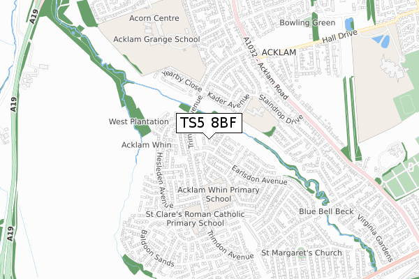 TS5 8BF map - small scale - OS Open Zoomstack (Ordnance Survey)