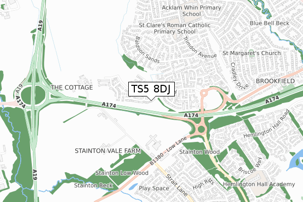 TS5 8DJ map - small scale - OS Open Zoomstack (Ordnance Survey)