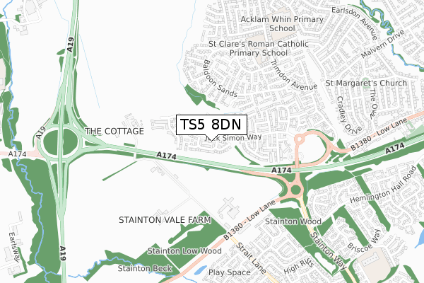 TS5 8DN map - small scale - OS Open Zoomstack (Ordnance Survey)