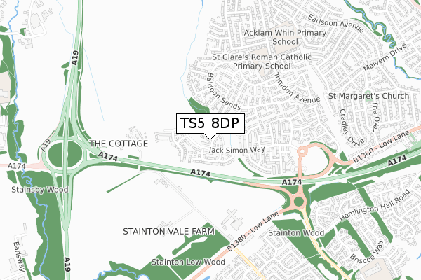 TS5 8DP map - small scale - OS Open Zoomstack (Ordnance Survey)