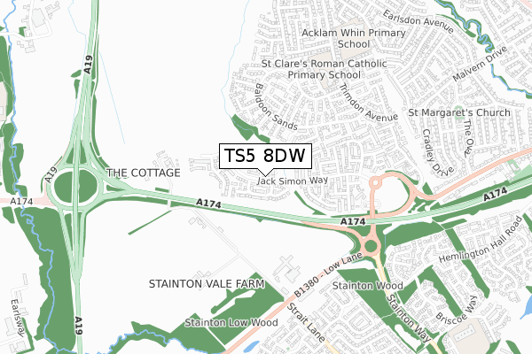 TS5 8DW map - small scale - OS Open Zoomstack (Ordnance Survey)